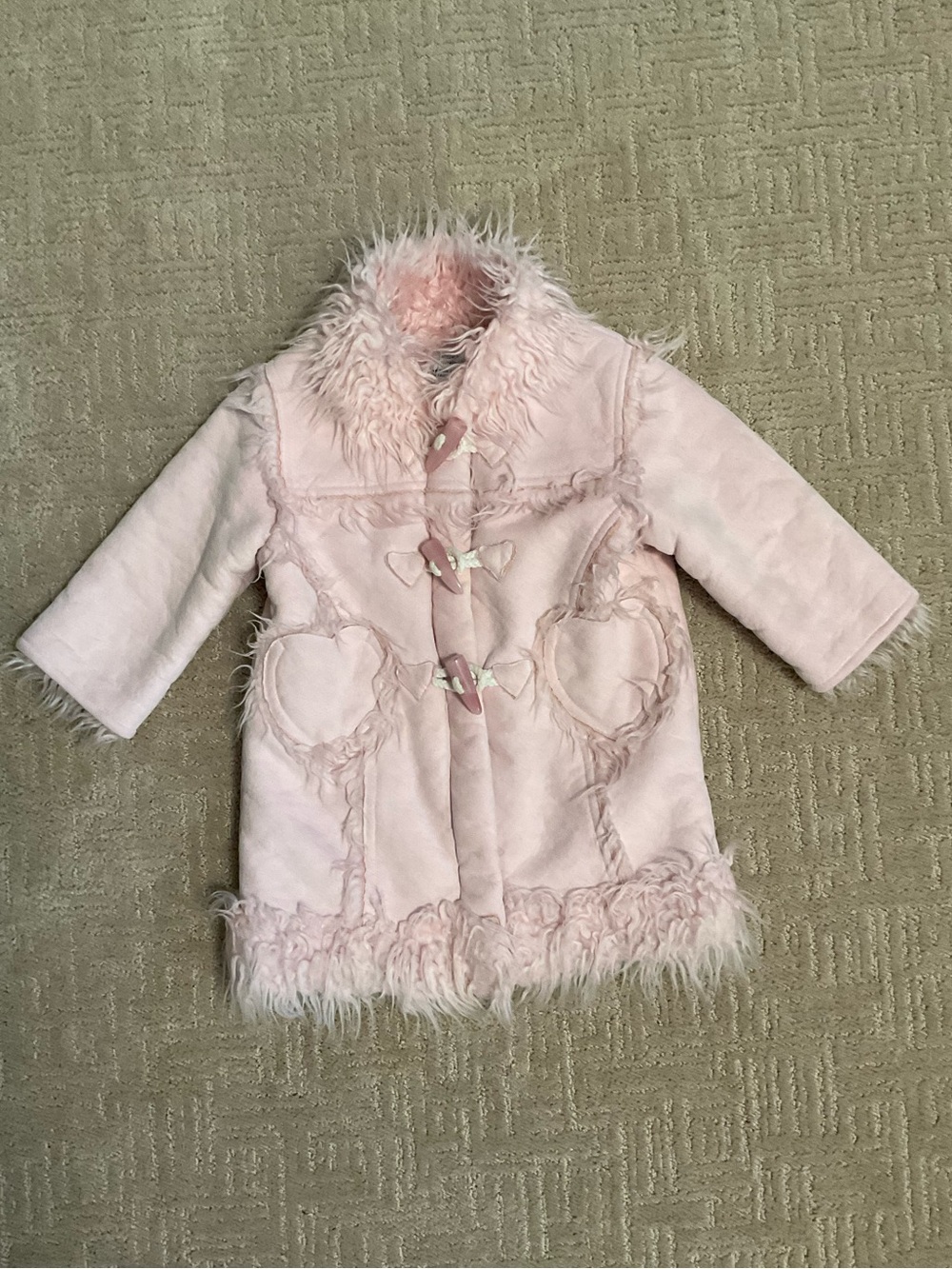 Pink Toddler Girl Winter Coat Faux Suede Faux Fur 2T Princesscore Coquette Cute